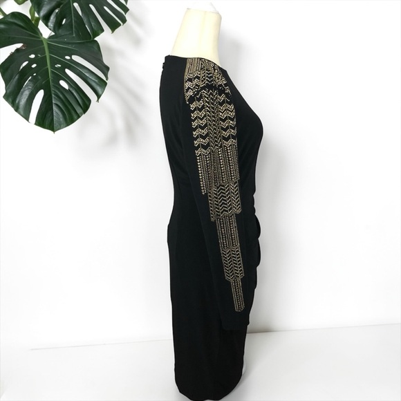 Caché Embellished Sleeve Midi Dress with Gold Stud Detail - Picture 3 of 10